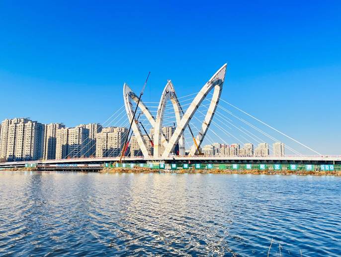 聊城市兴华路跨徒骇河大桥项目开展国产碳纤维斜拉索挂索仪式